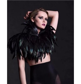 Women men singers stage performance feather shawl cape Gothic stage costume christmas part event model catwalk Stylish black false chicken feather collar 